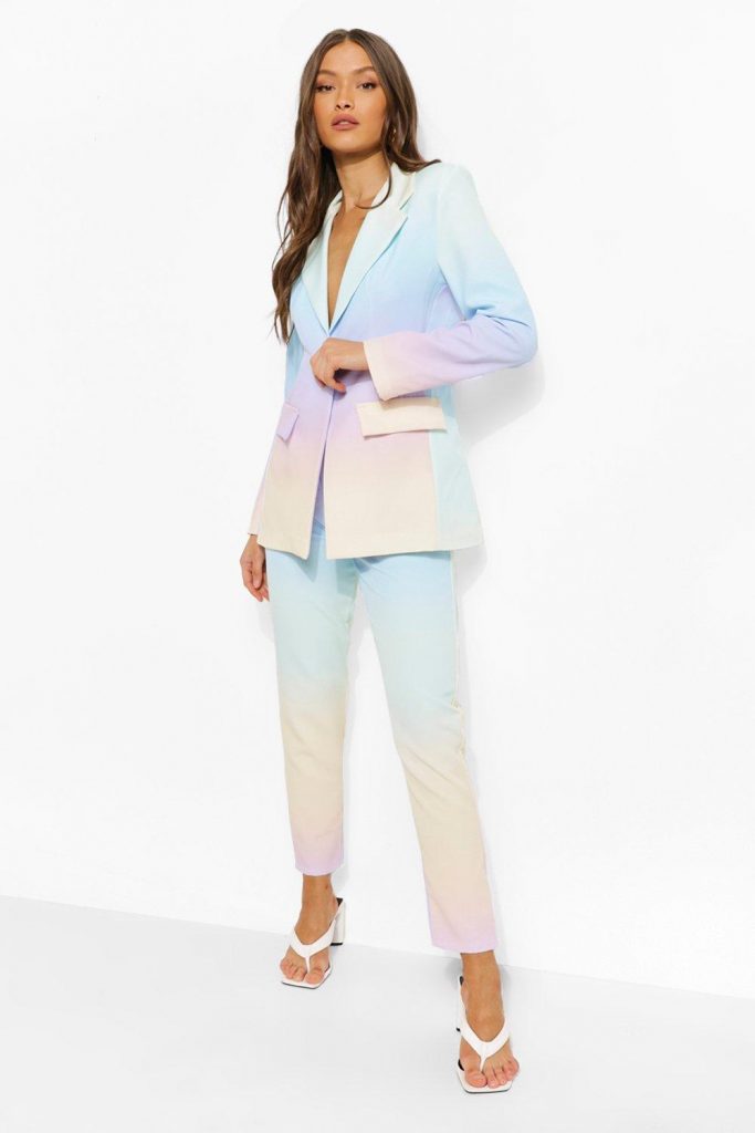 female powder blue ombre tailored blazer