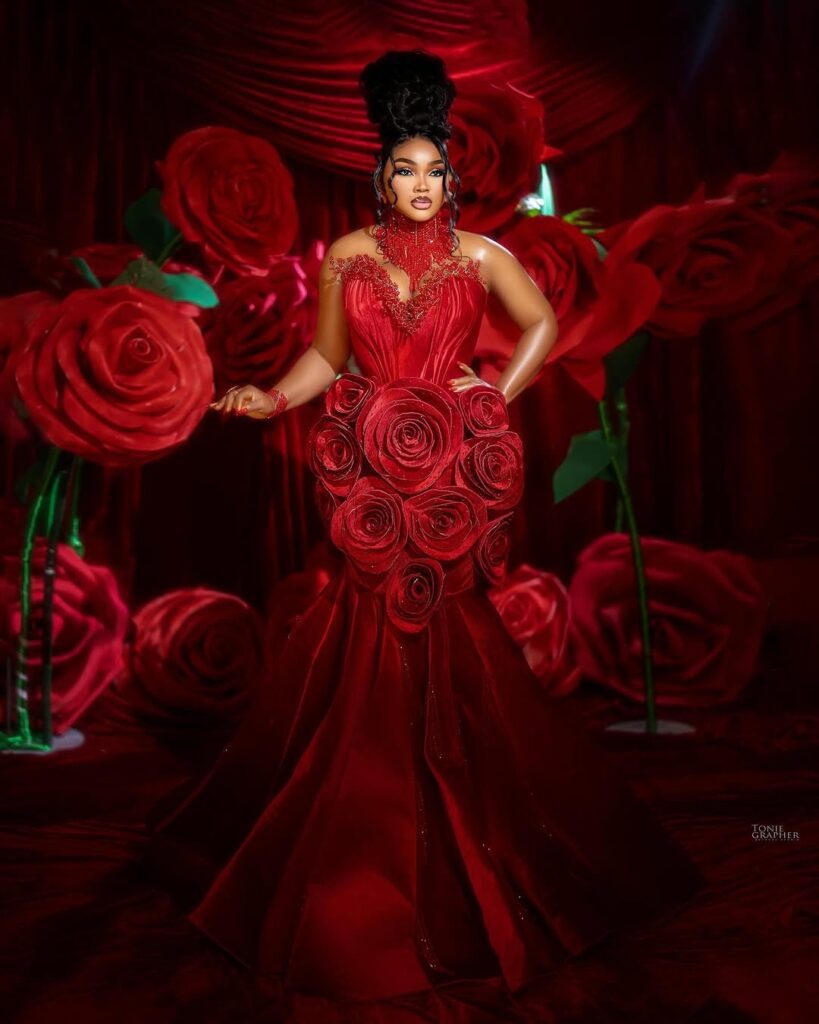 Mercy Aigbe rose-gown